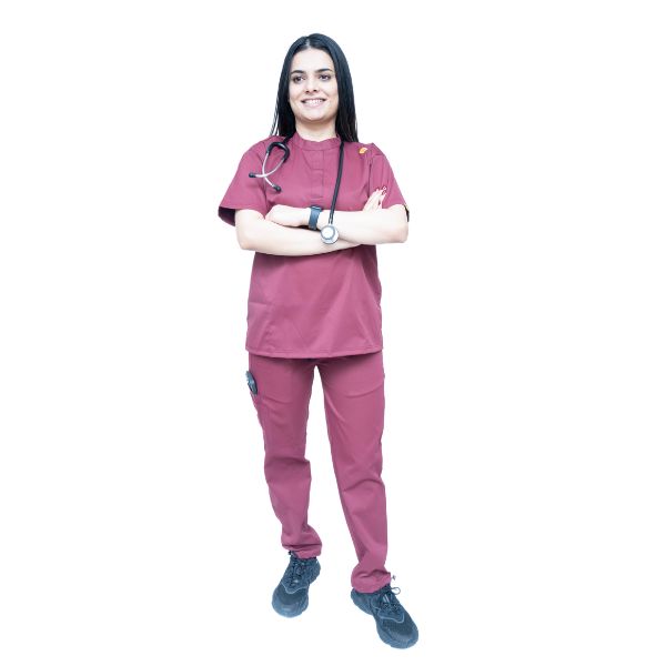 Nursing Scrubs for Women (Band collar) burgundy