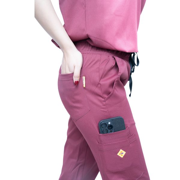 Nursing Scrubs for Women (Band collar) burgundy - Image 2