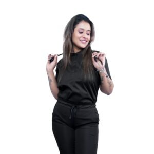 Nursing Scrubs for Women with Collar (Black)